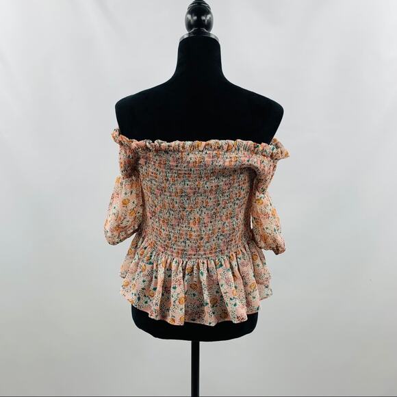 Socialite Ruched Peplum Waist Floral Off Shoulder - Picture 10 of 12